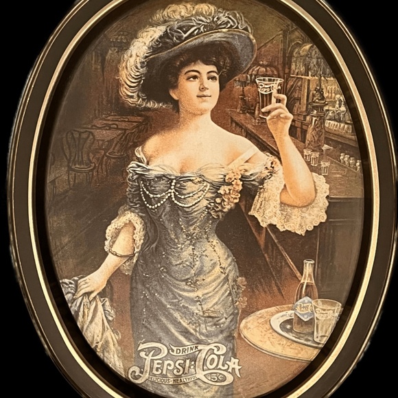 Vintage Tin Oval Pepsi Cola Lady in Blue Tip Tray - Delicious Healthful 5 cents - Picture 1 of 8
